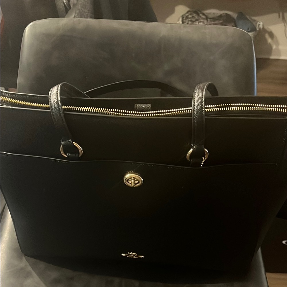 Coach Folio Tote Black Leather Tote Bag